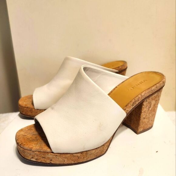 Vince Shoes - Vince "Wyatt-E" White Leather Platform Chunky Cork Heel Sandals Sz. 7.5 Ret.$325
